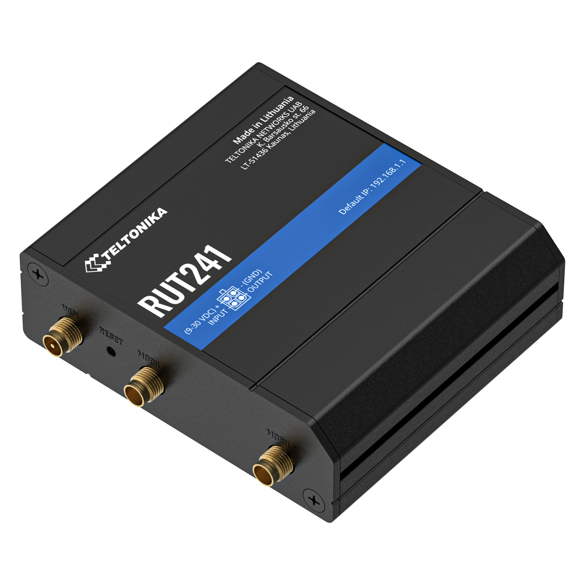 Angled view of the Teltonika RUT241 4G router.